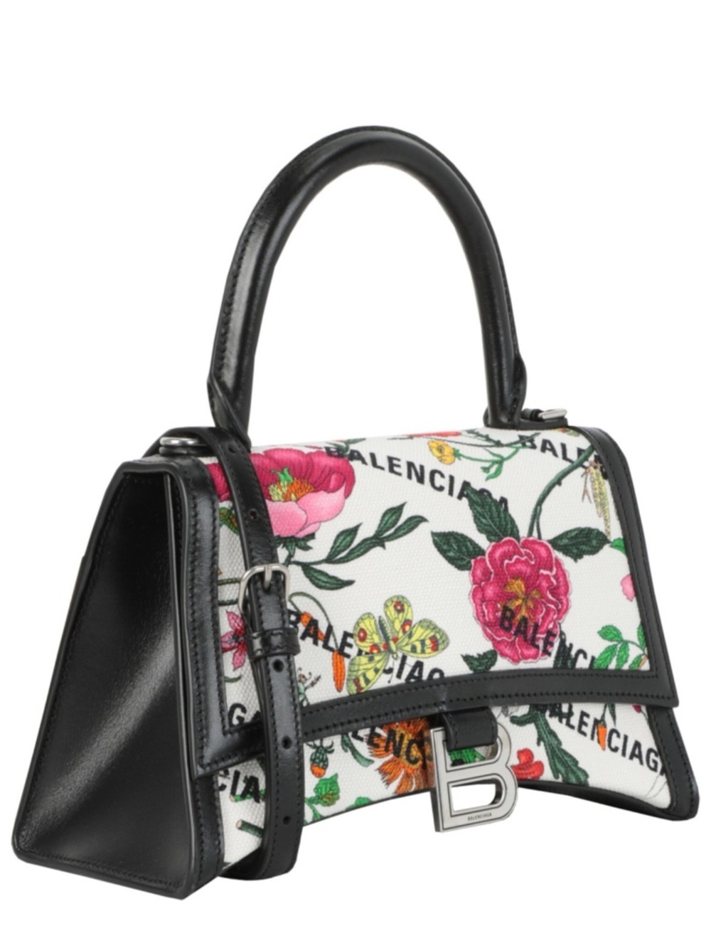 Gucci Floral Print Top-Handle Crossbody Bag in White, Black, Pink, and Green. - Picture 2 of 4